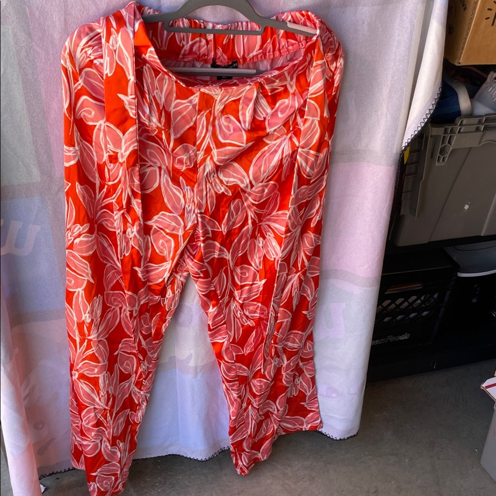 Sincerely Jules Flowy Whimsical Cottagecore Red White Floral Pants Womens Sz L💚